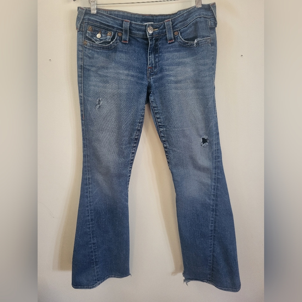 True Religion Blue Boot Cut Jeans with Signature Stitching - Picture 4 of 11